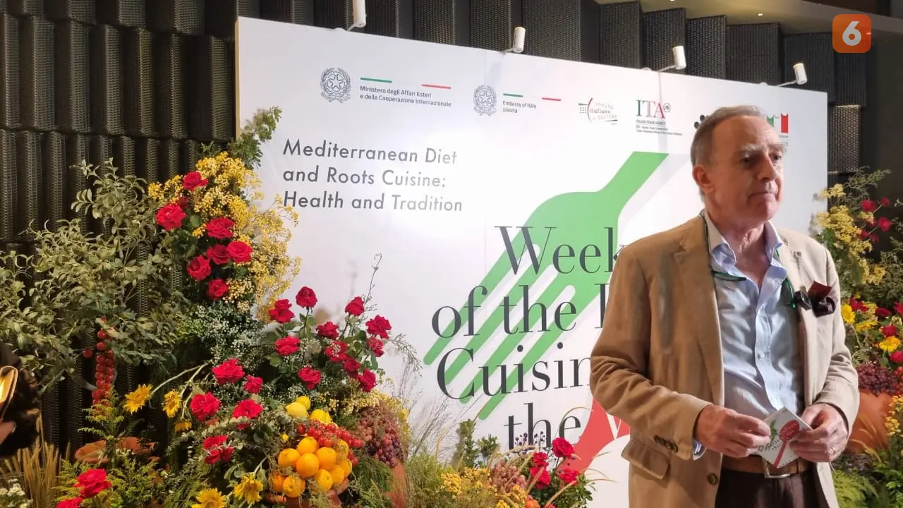 Duta Besar Italia untuk Indonesia Benedetto Latteri di Gala Dinner 9th edition of the Week of Italian Cuisine in the World (Edisi ke-9 Pekan Kuliner Italia di Dunia). (Liputan6.com/Tanti Yulianingsih)