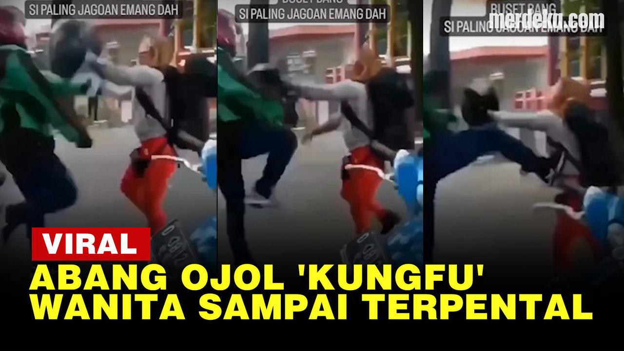 VIDEO: Driver Ojol Keluarkan Tendangan 'Kungfu' Bikin Wanita Terpental