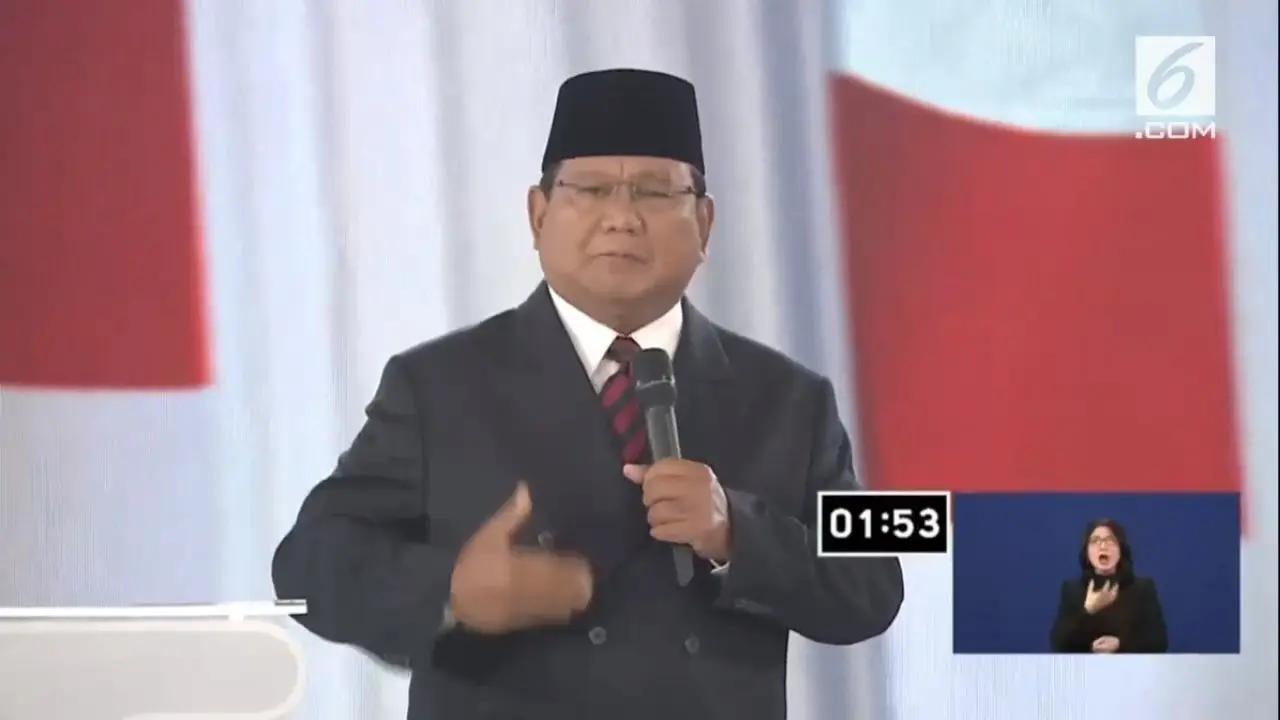 Calon Presiden nomor urut 02 Prabowo Subianto dalam debat keempat Pilpres 2019. (Liputan6.com)