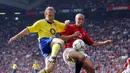 Mikael Silvestre bermain di Manchester United pada tahun 1999–2008. Silvestre bermain dalam 361 pertandingan dan mencetak 10 gol. (AFP/Paul Barker)