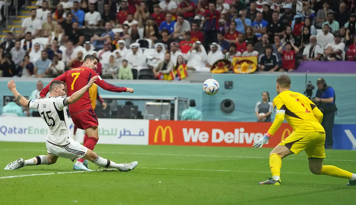 Buntu dibabak pertama, Spanyol akhirnya memainkan Alvaro Morata pada menit ke-54 untuk mendobrak daya serang. (AP Photo/Julio Cortez)