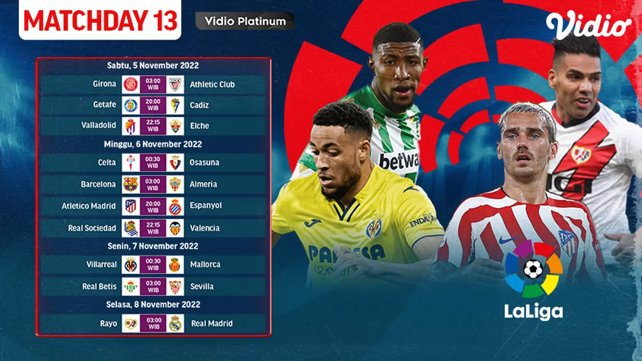 Jadwal Lengkap La Liga Spanyol 2022/23 Matchday 13 Live Vidio 5-8 November : Real Madrid Vs Rayo