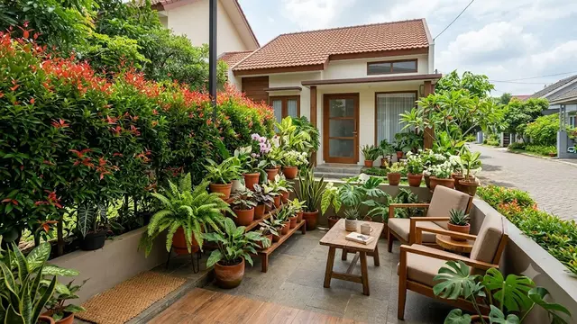 Ide Teras Rumah Tipe 36 dengan Pucuk Merah Tanpa Terlihat Sempit/AI Gemini