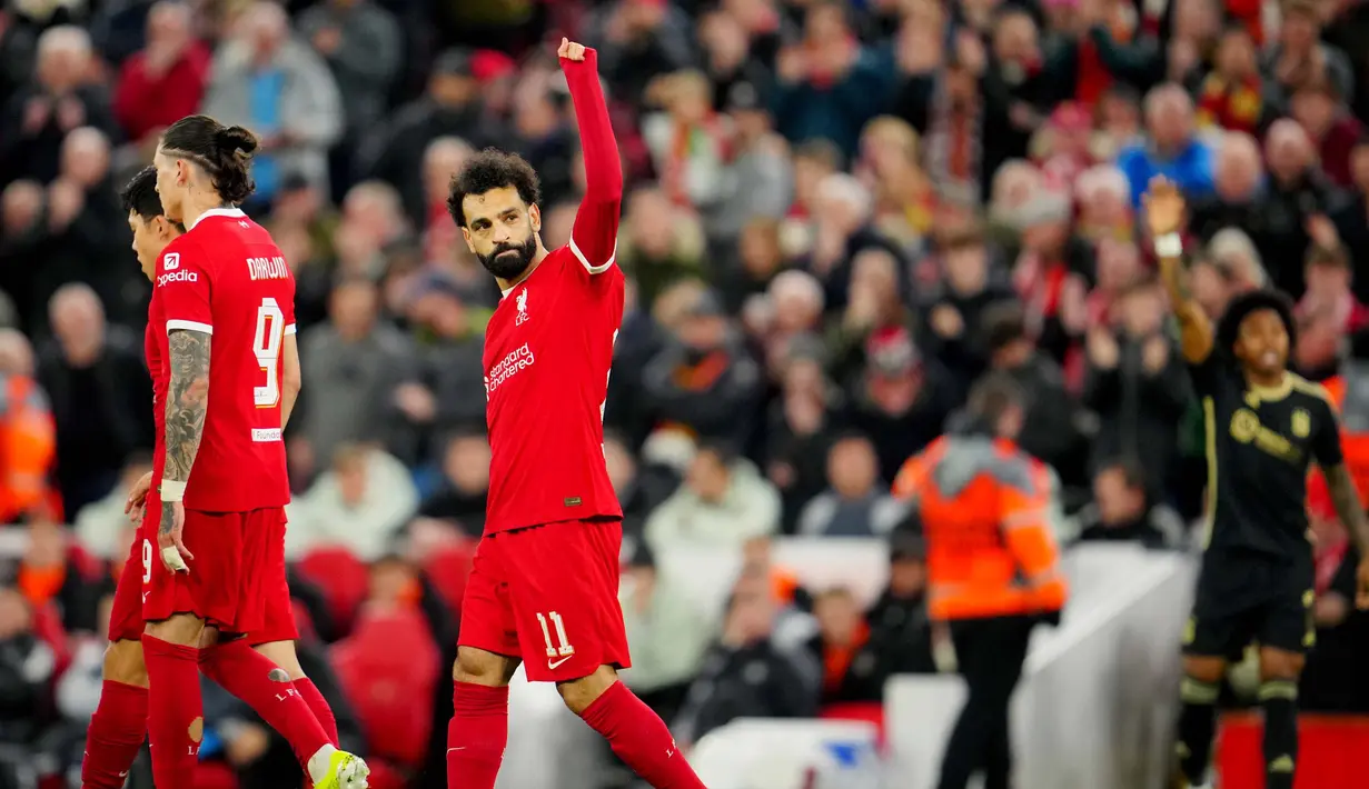 Liverpool menutup pesta gol pada pertandingan melawan Sparta Praha setelah Cody Gakpo kembali mencatatkan namanya di papan skor di menit ke-55. (AP Photo/Jon Super)
