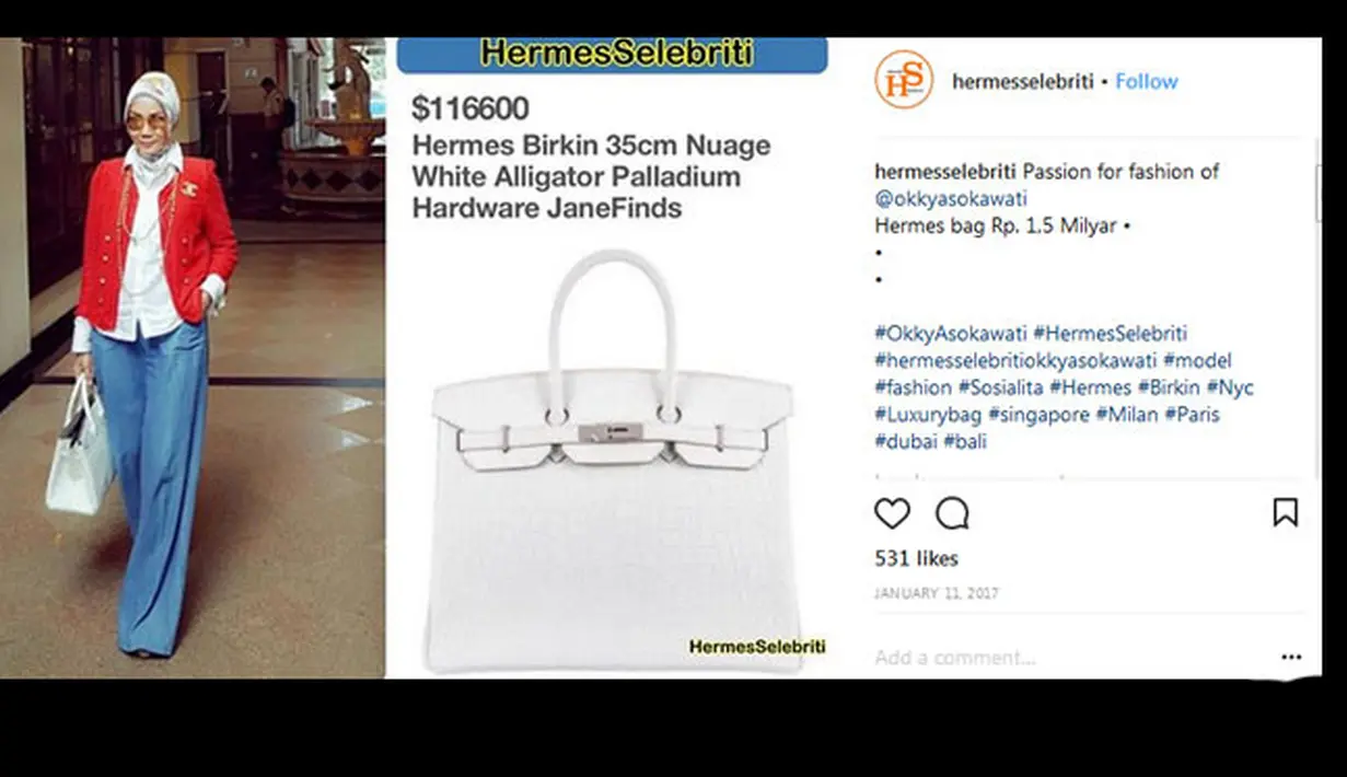 Lagi-lagi dengan Angel Lelga dengan harga tasnya yang mahal banget. Untuk koleksinya yang satu ini, Angel harus merogoh kocek sebanyak 1,4 Milyar rupiah. (Instagram/hermesselebriti)