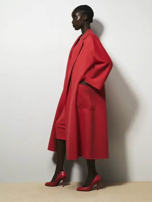 Gaun selubung yang sempurna, rok yang penuh, dan mantel ikonis 101801 dihadirkan dalam tekno-mesh. Max Mara menghadirkan 2 gaya yang diambil dari arsip paling awal Max Mara paling bersejarah. Foto: Document/Max Mara.