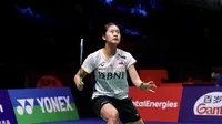 Tunggal putri Indonesia, Putri Kusuma Wardani, tampil pada 32 babak pertama China Open 2023 di Changzhou Olympic Sports Centre, China, Selasa (5/9/2023). (Bola.com/Humas PBSI)