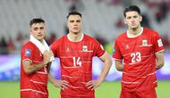 Raut lesu pemain Timnas Indonesia, Eliano Reijnders (kiri), Joey Pelupessy (tengah), dan Justin Hubner setelah kalah dari Bulgaria dalam final FIFA Series 2026 di tadion Utama Gelora Bung Karno, Senayan, Jakarta, Senin (30/03/2026). (Bola.com/M Iqbal Ichsan)