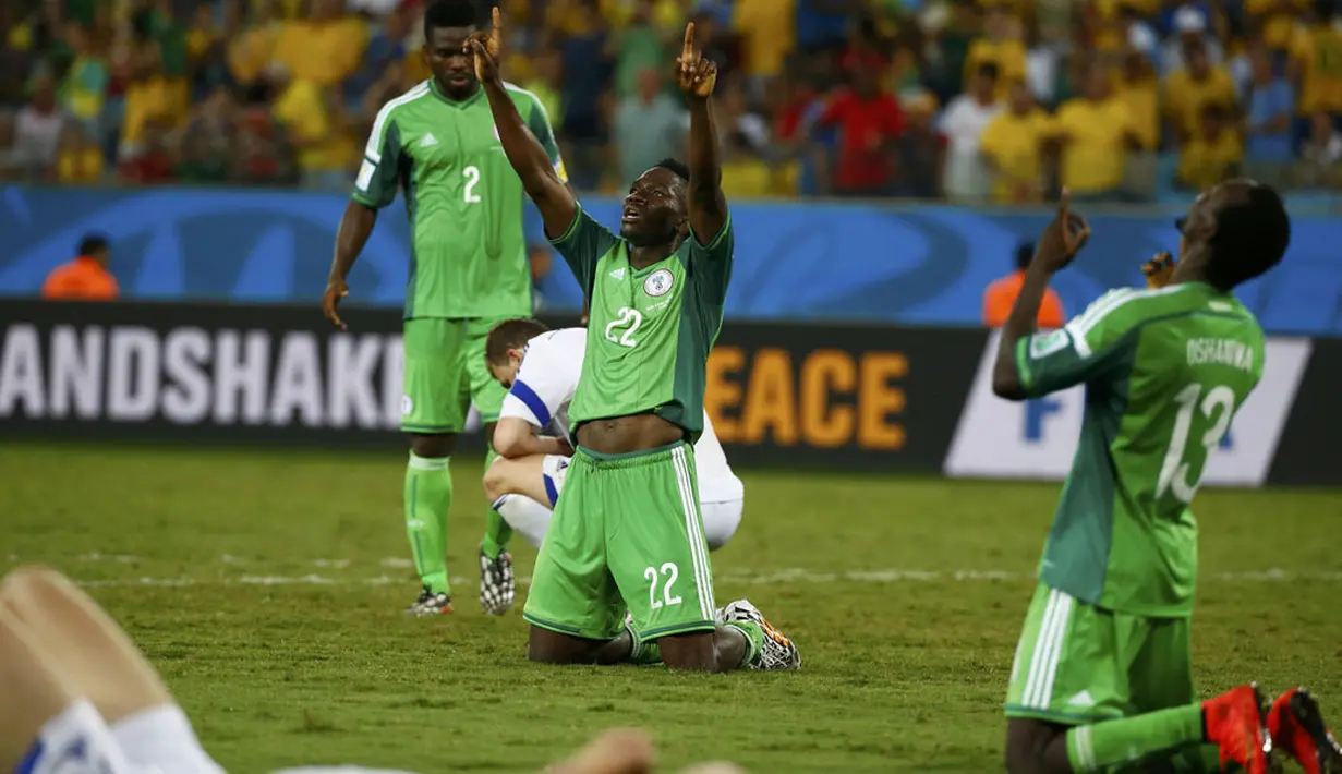 Nigeria sukses meraih poin sempurna saat berlaga melawan Bosnia di penyisihan Piala Dunia 2014 Grup F di Stadion Pantanal, Cuiaba, Brasil, (22/6/2014). (REUTERS/Michael Dalder) 