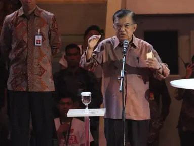 Wapres Jusuf Kalla memberikan sambutan saat meresmikan program Gerakan Nasional 1000 Startup Digital 2019 di Istora Senayan, Jakarta, Minggu (18/8/2019). (Liputan6.com/Angga Yuniar)