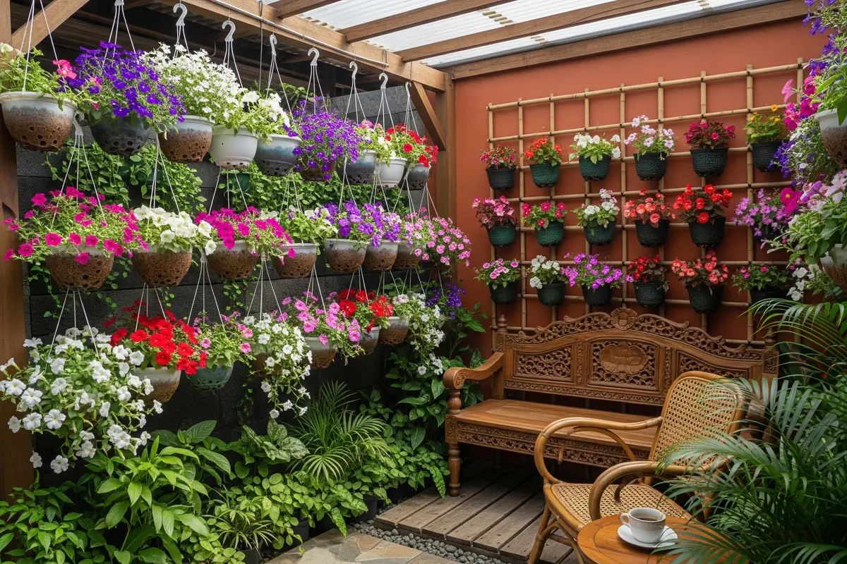 Kebun Mini Teras Rumah dengan Pot Gantung Hemat