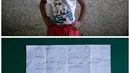 Yoselin Ortuno (5 Th), berpose usai menggambar tentang hadiah apa yang dia ingin saat Natal dari Santa di Caracas, Venezuela 5 Desember 2016. Yoselin ingin boneka, kereta dorong dan botol. (REUTERS / Marco Bello)