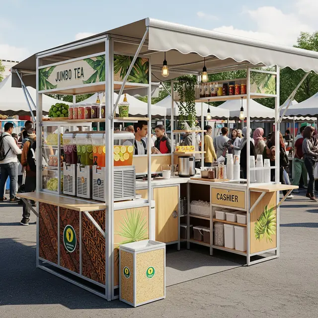 Desain Warung Portable Booth untuk Jualan Es Teh Jumbo