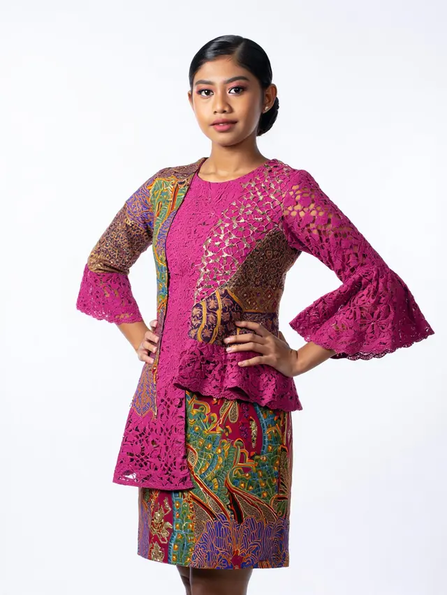 Batik Kombinasi Brokat Lengan Lonceng Mewah