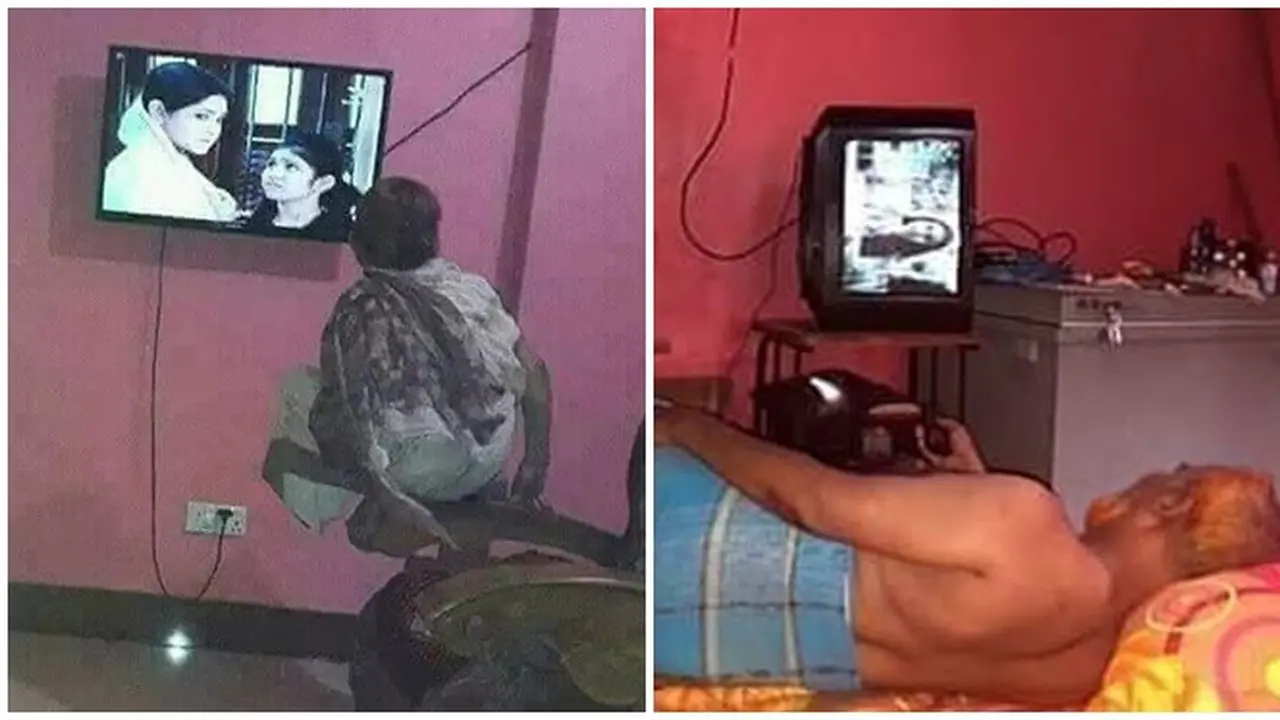 6 Potret Pose Bapak-bapak saat Nonton Televisi Ini Bikin Geleng Kepala
