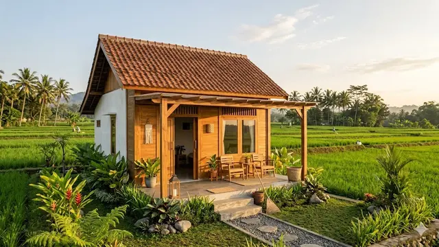 Inspirasi Rumah Desa Ukuran 6x9 dengan Teras Menghadap Sawah
