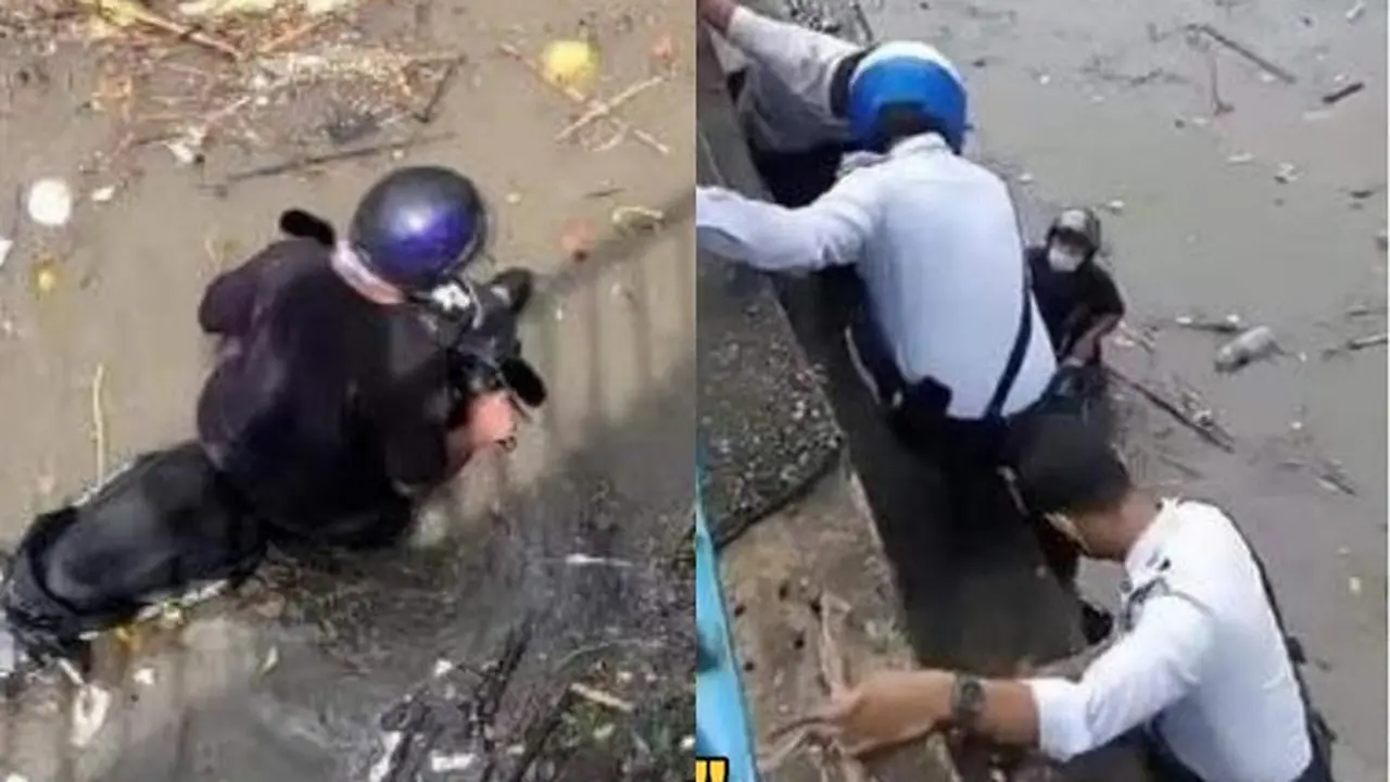 Aksi Heroik Polisi Selamatkan Orang Terjebak Banjir, Rela Pertaruhkan Nyawa