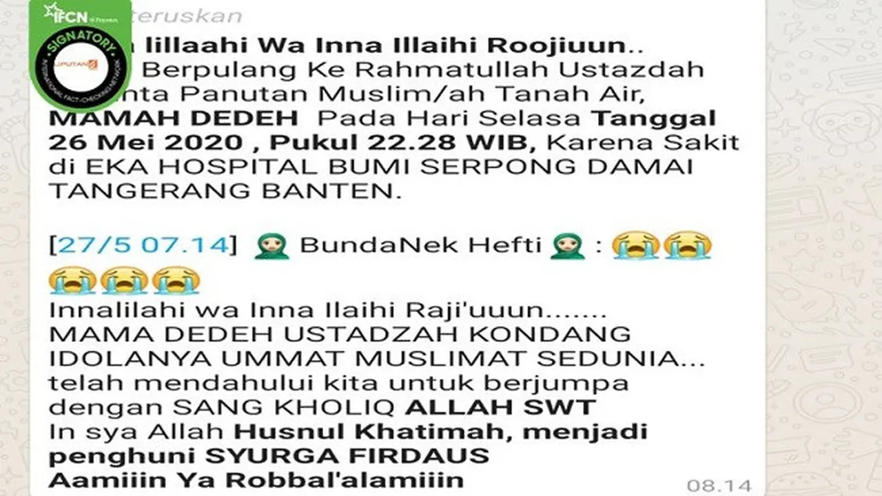 Gambar Tangkapan Layar Kabar Hoaks di Aplikasi WhatsApp