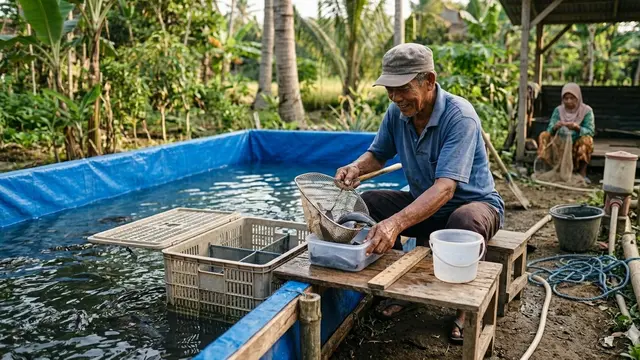 Cara Ternak Lele di Kolam Terpal untuk Orang Tua (Foto: Gemini AI)