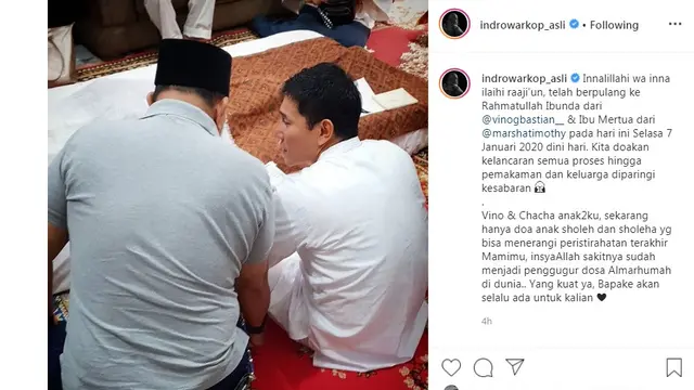 Indro Warkop datang ke rumah duka ibunda Vino G Bastian (Foto: Instagram/@indrowarkop_asli)