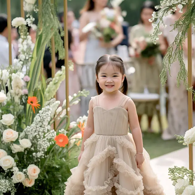 Gaun Alusya Ruffle Dress Warna Beige