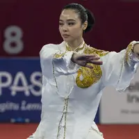 Sosok Lindswell Kwok, sang Ratu Wushu Asia yang jadi pahlawan di ajang Asian Games 2018 (Bola.com/Vitalis Yogi Trisna)