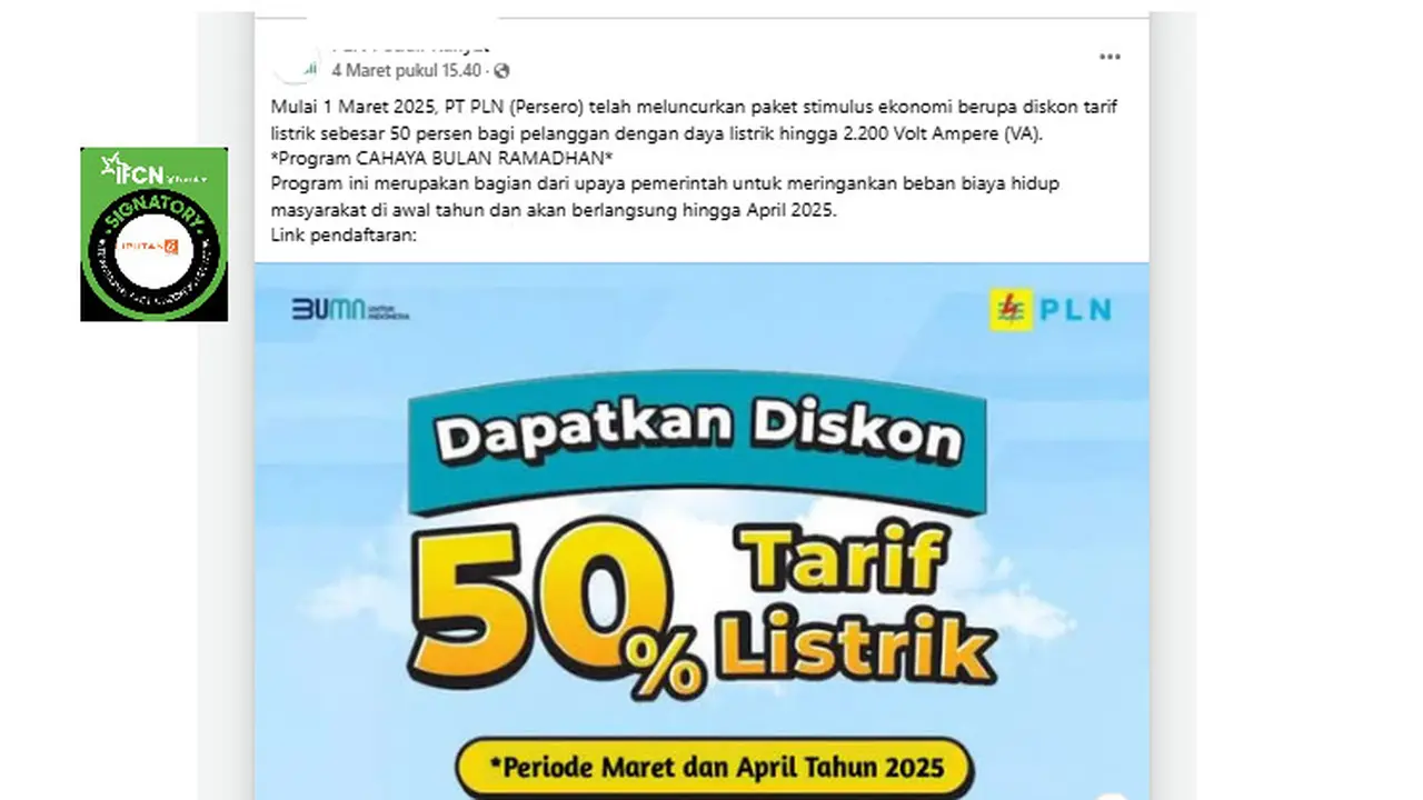 Tangkapan layar klaim pendaftaran perpanjangan diskon tarif listrik 50 persen sampai April 2025