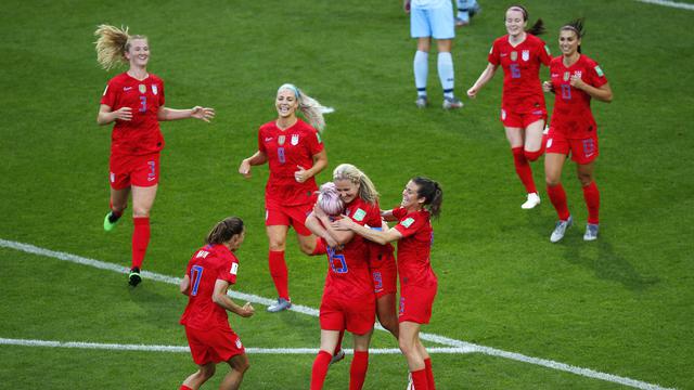 Timnas Wanita Amerika Serikat (AS) menang 13-0 atas Thailand pada babak penyisihan grup F Piala Dunia Wanita 2019 (AP Photo/Francois Mori)