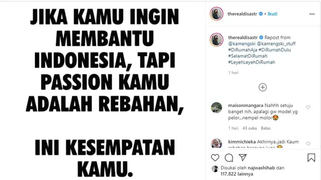 Pesan Simpel Dian Sastrowardoyo untuk Cegah Wabah Corona Covid-19