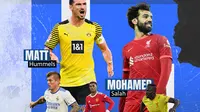 Ilustrasi - 5 Pemain Dunia: Mats Hummels, Toni Kroos, Mohamed Salah, Marcus Rashford, dan Sadio Mane (Bola.com/Adreanus Titus)