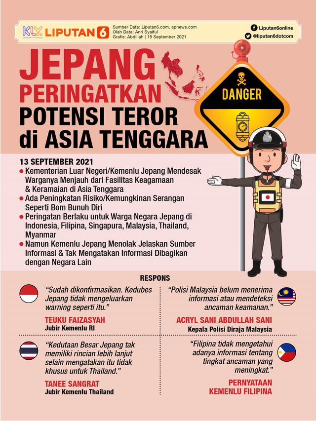 Infografis Jepang Peringatkan Potensi Teror di Asia Tenggara. (Liputan6.com/Abdillah)