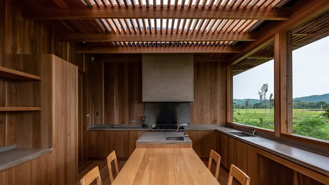 Model Dapur Rumah Sederhana dengan Dinding Kayu yang Tetap Elegan/Ilustrasi AI