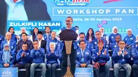 Ketua Umum Partai Amanat Nasional (PAN) Zulkifli Hasan dalam pidato Perayaan HUT ke-25 PAN di Hotel Sultan, Jakarta,