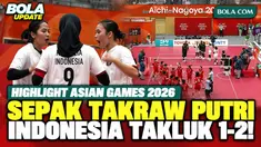 Highlight pertandingan semifinal sepak takraw beregu putri Asian Games Aichi-Nagoya 2026. Tim putri Indonesia harus mengakui keunggulan Korea Selatan setelah kalah 1-2. Indonesia sempat memenangkan set pertama 15-13, sebelum Korea Selatan membalikkan...