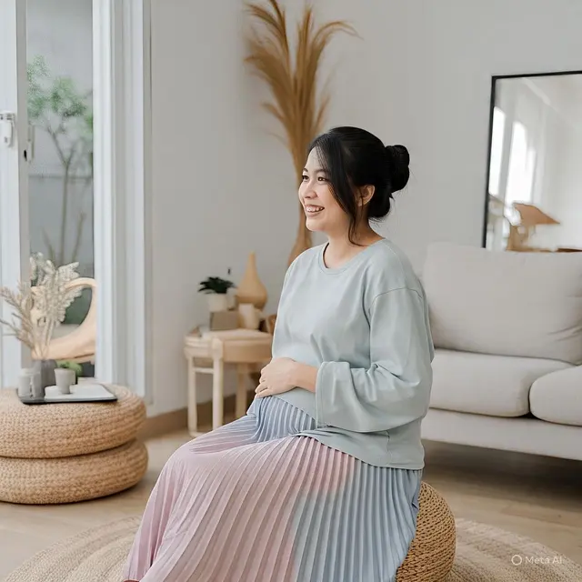 Outfit Ibu Hamil Pakai Rok Plisket