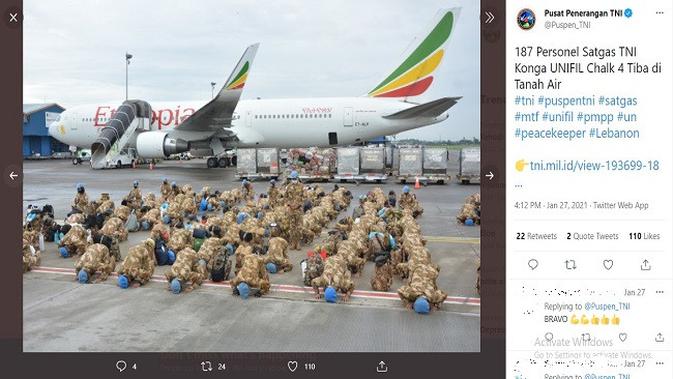 Gambar Tangkapan Layar Unggahan dari Akun Twitter @Puspen_TNI