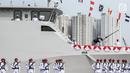 Suasana peresmian armada baru KRI Kurau 856 di Dermaga Pelabuhan Sunda Kelapa, Jakarta, Kamis (6/7). KRI Kurau 856 merupakan Kapal Patroli Cepat 40 meter ke-16. (Liputan6.com/Faizal Fanani)