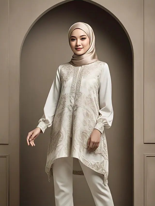 Model Tunik Putih Elegan untuk Lebaran