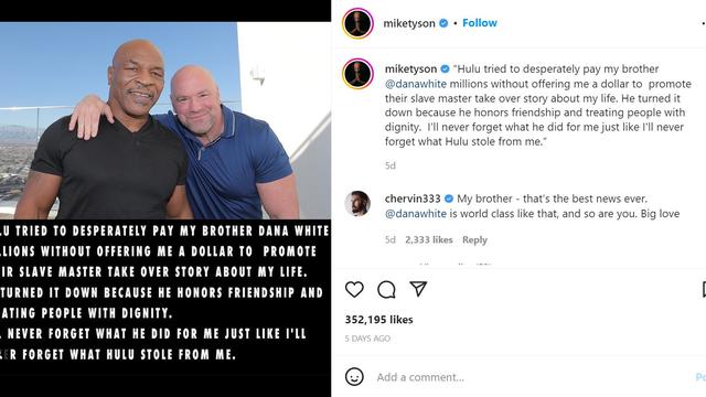 Unggahan Mike Tyson soal salah satu layanan streaming OTT yang hanya menghampiri Dana White saat hendak membuat serial tentang sang mantan petinju legendaris Amerika ini. (Instagram @miketyson)
