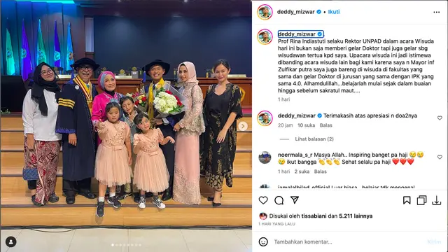 Deddy Mizwar Wisuda Bareng Anak, Tak Hanya dapat Gelar Doktor Tapi juga sebagai Wisudawan Tertua. (instagram.com/deddy_mizwar)