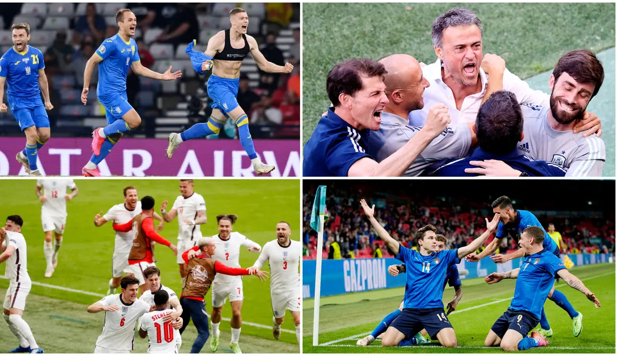 Berikut ini momen selebrasi emosional para kontestan yang tertangkap oleh mata kamera pada babak 16 besar Euro 2020 (Euro 2021). Mulai dari selebrasi buka baju hingga pemain tumpah ruah di tengah lapangan.