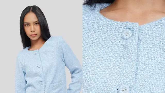 Executive Round Neck Tweed Blazer Blue