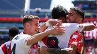 Pemain River Plate merayakan gol ke gawang Urawa Reds dalam laga Grup E Piala Dunia Antarklub 2025 di Lumen Field, Seattle, Rabu (18/6/2025) dini hari WIB. (Buda Mendes/Getty Images/AFP)