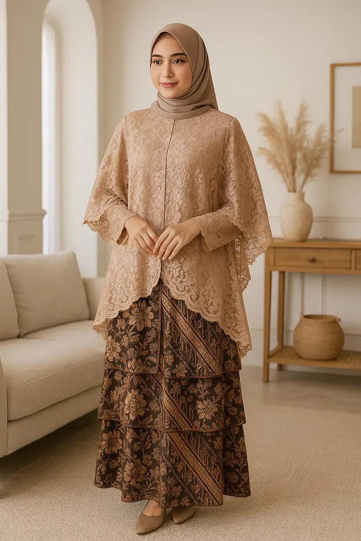 8 Model Gamis Brokat Kombinasi Batik Terbaru Tren 2025, Anggun dan Penuh Karakter