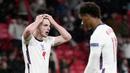 Timnas Inggris gagal memetik kemenangan pada Derbi Britania melawan Skotlandia di ajang Euro 2020. The Three Lions hanya mampu bermain imbang 0-0. (AP/Frank Augstein, Pool)