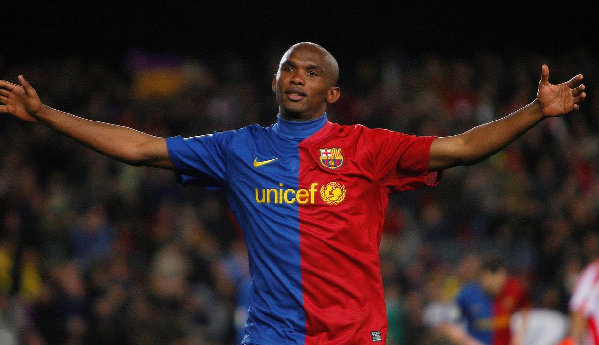 Samuel Eto'o bermain untuk Barcelona tahun 2004-2009. Pemain binaan akademi Real Madrid ini pernah menjadi Top Skorer La Liga musim 2005/2006. (AFP/Josep Lago)