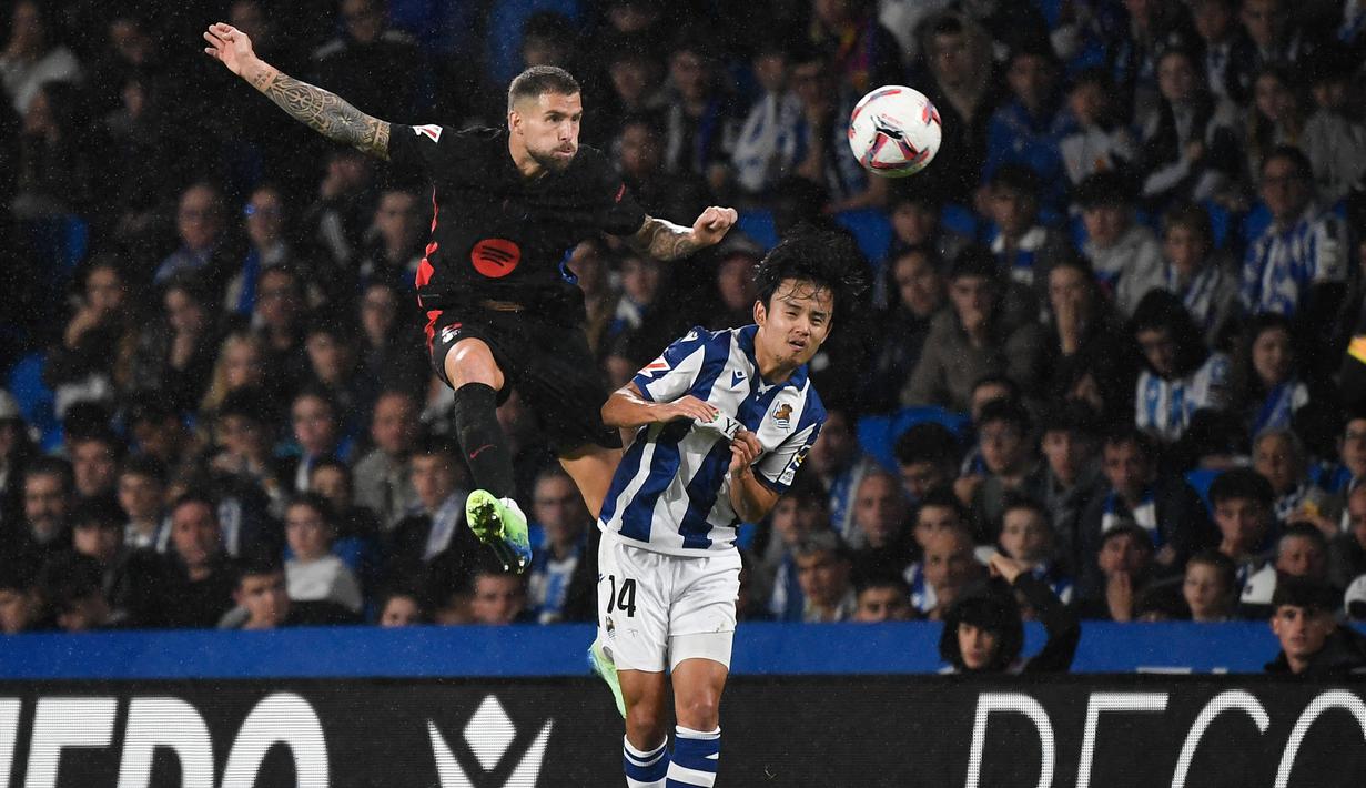 Kemenangan ini menjadi modal positif Takefusa Kubo sekaligus sinyal bahaya bagi Timnas Indonesia yang akan duel pada lanjutan Grup C ronde ketiga Kualifikasi Piala Dunia 2026 zona Asia. (AFP/Ander Gillenea)