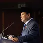 Menteri Pertahanan Prabowo Subianto dalam diskusi panel forum IISS Shangri-La Dialogue 2022, dengan tajuk "Mengelola Persaingan Geopolitik di Kawasan Multipolar," di Singapura, Sabtu (11/6/2022). (Kredit foto: Tim media Prabowo Subianto)