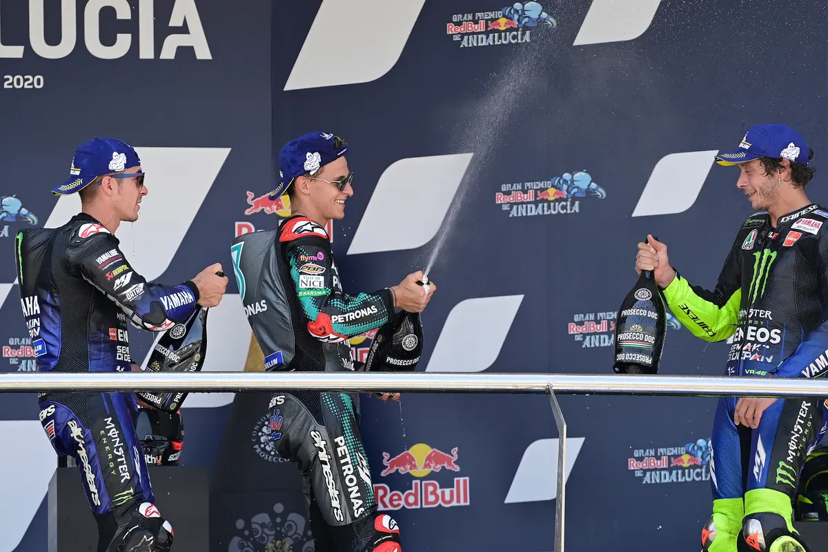 Maverick Vninales, Fabio Quartararo, dan Valentino Rossi