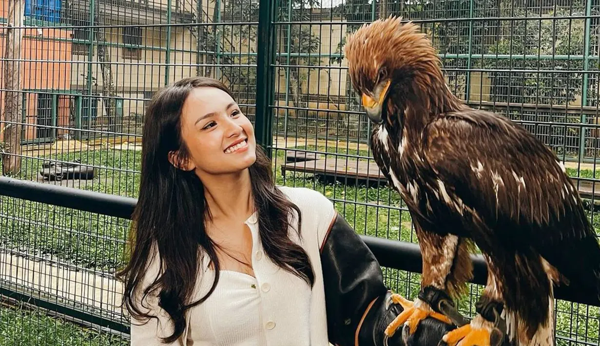 Sebuah kesempatan yang langka, Angie pun banyak mengabadikan momen seru tersebut saat berinteraksi dengan hewan-hewan yang jarang ia temui. Seperti dengan seekor burung elang ini. Tanpa rasa takut, ia pun mampu membawa sang elang untuk bertengger di tangannya. (Liputan6.com/IG/@angiemstwn)